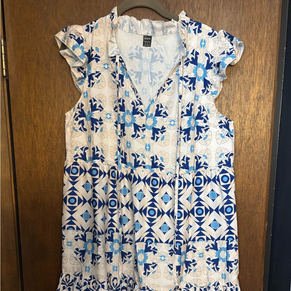 Floral Blue and White Dress